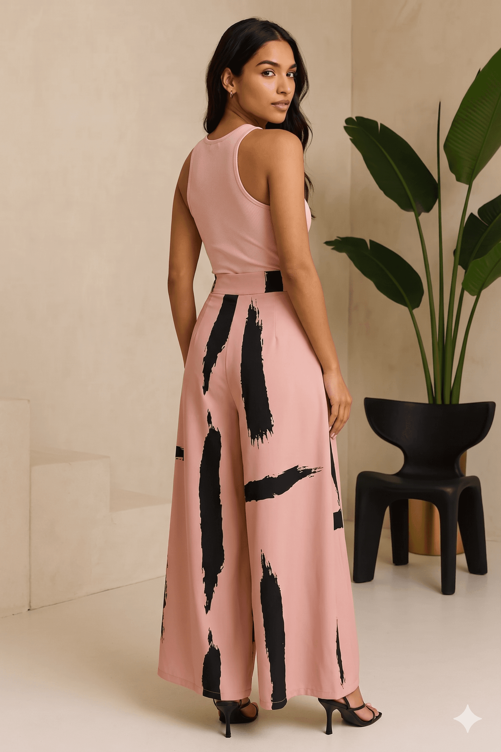 Beige Color Frock with line Pattern alternate view